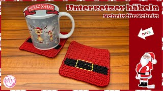 Untersetzer häkeln  Schritt für Schritt  Weihnachtsmann  Weihnachten  🎅🏼 [upl. by Alita518]