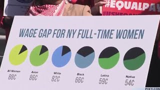 Manhattan rally brings awareness to Equal Pay Day [upl. by Anaidiriv43]