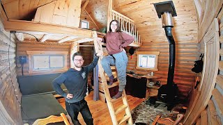 Canadian Couple FINISH the Interior of Their Secluded Tiny Log Cabin  Built Without Power Tools [upl. by Plumbo]