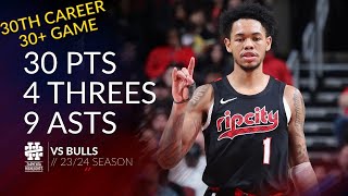 Anfernee Simons 30 pts 4 threes 9 asts vs Bulls 2324 season [upl. by Alpers224]