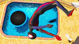 Spiderman X Miles Morales on the tallest water slide tower GTA 5 Ep111 [upl. by Ahsinnek396]