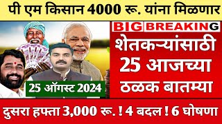 शेतकऱ्यांसाठी आज 25 ऑगस्ट 2024 सकाळच्या ठळक बातम्या  पिकविमालाडकी बहिणकांदा  Today Breaking News [upl. by Sussna]