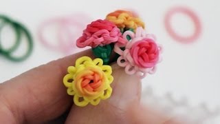 Rainbow Loom™ Mini Rose in Bloom Charm Tutorial [upl. by Geesey67]