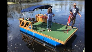 My Cheap Homemade Pontoon 2 with Magnet Fishing Fish Fishing Golf and Kayaking [upl. by Llywellyn]