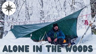 Solo Winter Camping Under a Tarp in a Snowstorm  Algonquin Park [upl. by Aicerg620]