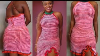 Crochet Dress Tutorial  Houndstooth Pattern Xmas dress design [upl. by Etram]