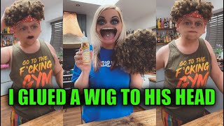 Glued a wig to his head 😂 Prank [upl. by Mayram499]