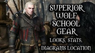 The Witcher 3 Wild Hunt  Superior Wolf School Gear looks stats diagrams location [upl. by Ahsiam318]