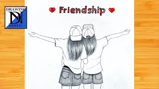 How to draw two Girls Best Friends  Pencil sketch for beginner  Friendship drawing  Drawing [upl. by Nolyarb693]