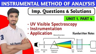 UV visible spectroscopy  Instrumentation  Application  Important questions and solutions IMA [upl. by Llerret]