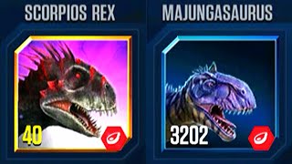 BATTLE STAGE SUPERSAURUS SCORPIOS REX VS MAJUNGASAURUS  JURASSIC WORLD THE GAME [upl. by Ida40]