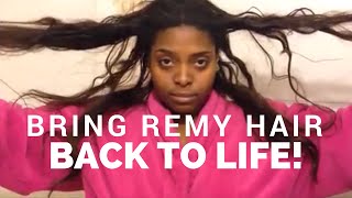 How to Bring REMY HAIR BACK TO LIFE My Wash Condition amp Straightening Routine [upl. by Phyl]