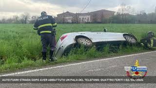 AUTO FUORI STRADA DOPO AVER ABBATTUTO UN PALO DEL TELEFONO QUATTRO FERITI  02042024 [upl. by Rebme]