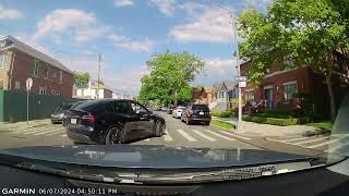 Tesla Driver blows stop sign automobile drivinglessons brooklyn dashcam DashcamLessons [upl. by Eilsil]