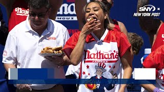 Miki Sudo eats 40 hot dogs to win the womens 2022 Hot Dog Eating Contest  New York Post Sports [upl. by Tur]