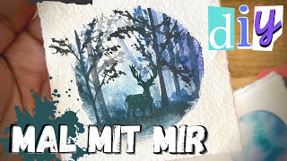 Mini Aquarell malen Hirsch im Wald  Tiny Worlds 2 [upl. by Schaffel730]