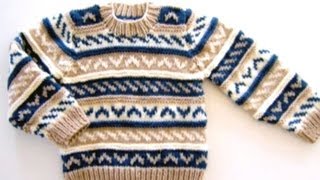 How to knit a sweater with knitting needles Free Fair Isle Pattern [upl. by Ysteb]