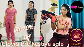 Clovia Night Suits amp Activewear Haul  Clovia Pre Festive Sale 5070 off  Huge Collection [upl. by Merrick]