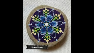 Blue Flower Mandala  dot art painting by Miranda Pitrone on a Natural Stone from Lake Erie [upl. by Tuhn922]