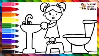 Dessiner Et Colorier Une Fille Qui Se Lave Les Mains 👧🧼💦🚰🚽🌈 Dessins Pour Enfants [upl. by Tlevesor785]