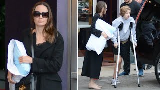 Angelina Jolies Daughter Shiloh Leans On Crutches Following Painful Hip Surgery [upl. by Mord]