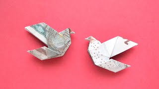 Schöne Origami VOGEL TAUBE Geldgeschenk GELD FALTEN  Money BIRD PIGEON  Tutorial by Euro Origami [upl. by Lynna]