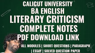 Literary Criticism Pdf Notes  Download Link  BA English  Calicut University  4th Semester [upl. by Percy]