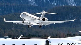 Winter Paradise Private 737 BBJ Global 7500 Falcon 8X Gulfstream 550 at Samedan Airport LSZS [upl. by Akemhs]