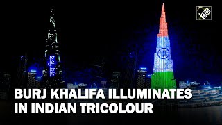 UAE Dubai’s Burj Khalifa lights up in tricolour to celebrate 77th Independence Day [upl. by Aihseit]