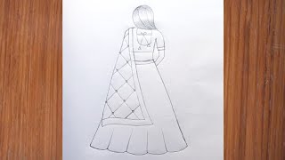 How to draw traditional girl in lehenga  backside girl drawing  easy for beginners drawing [upl. by Zahc631]