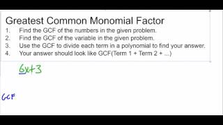 Greatest Common Monomial Factor Steps and Examples [upl. by Chessy]