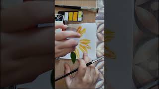 How to paint a Sunflower 🌻🐝  Sunflower using a Leaf 🍃💁🏻‍♀️ [upl. by Eissac599]