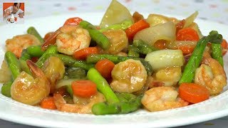 Receta Facil Salteado de Camarones con Esparragos  Receta en Casayfamiliatv [upl. by Novihs]