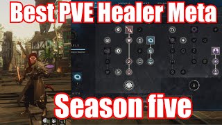 The Best Healer meta for pve in New world aeternum void gauntlet and life staff build guide VG [upl. by Ahsyekal]