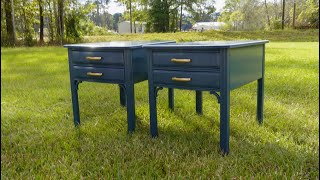 Painting A set of Nightstands with Farrow and Ball Hague Blue in Gloss [upl. by Wiedmann]