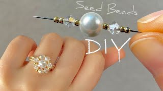 DIY Pearl Beaded Ring Tutorial  Seed Bead Ring Making Guide [upl. by Hendon]