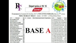 Rabaturf Pronostic100  QuintéBASE A06102017 – Vincennes  Prix Charley Mills R1 [upl. by Llerrit]