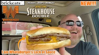 Whataburger NEW Bacon Steakhouse Double REVIEW brickeats [upl. by Kamin]