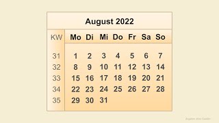 Kalender August 2022 [upl. by Pettit]