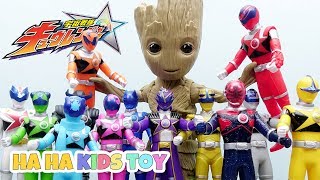 The Groot and Uchu Sentai Kyuranger All Kyurangers soft Figures Toy Play  HaHaKidsToy [upl. by Haleeuqa]