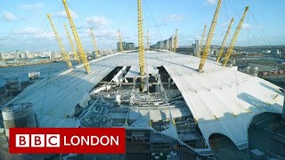 Storm Eunice Roof of O2 arena shredded as strong winds hit London [upl. by Ytsur]