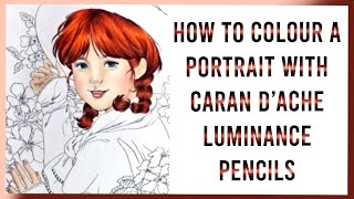 Real Time Colouring with the Caran DAche Luminance Portrait Set [upl. by Deryl487]