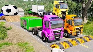 TRANSPORTING PIXAR CARS amp FRUITS WITH COLORED amp JOHN DEERE vs CLAAS vs TRACTORS  BeamNGdrive [upl. by Navetse]