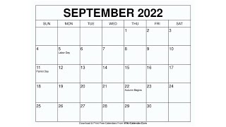 Printable September 2022 Calendar Templates with Holidays  Wiki Calendar [upl. by Lamej]