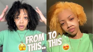 Bleaching my natural hair for the first time😍  FROM BLACK TO BLONDE🔥 blondehair hair trend [upl. by Akinuahs111]