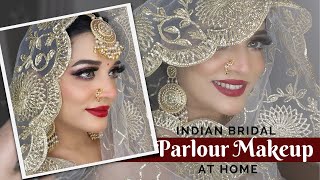 PARLOUR MAKEUP at home Bridal Makeup Tutorial  Salon makeup at home [upl. by Aniraz]