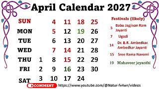 April Calendar 2027 aprilcalendar2027 [upl. by Kleinstein220]