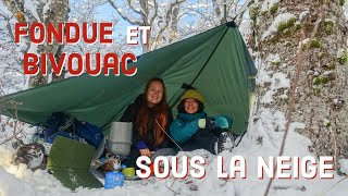 Bivouac dans la neige sous tarp et fondue de Noël Vercors  approche en transport en commun [upl. by Sinnaoi]