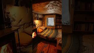 Healing Ambiance Sleep Aid Cave Cozy Cabin Burning Fireplace Blizzard Snowfall [upl. by Claudy880]