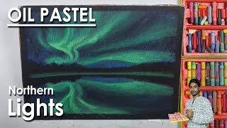 Northern Lights Drawing  Easy Oil Pastel Drawing  step by step [upl. by Bunny]